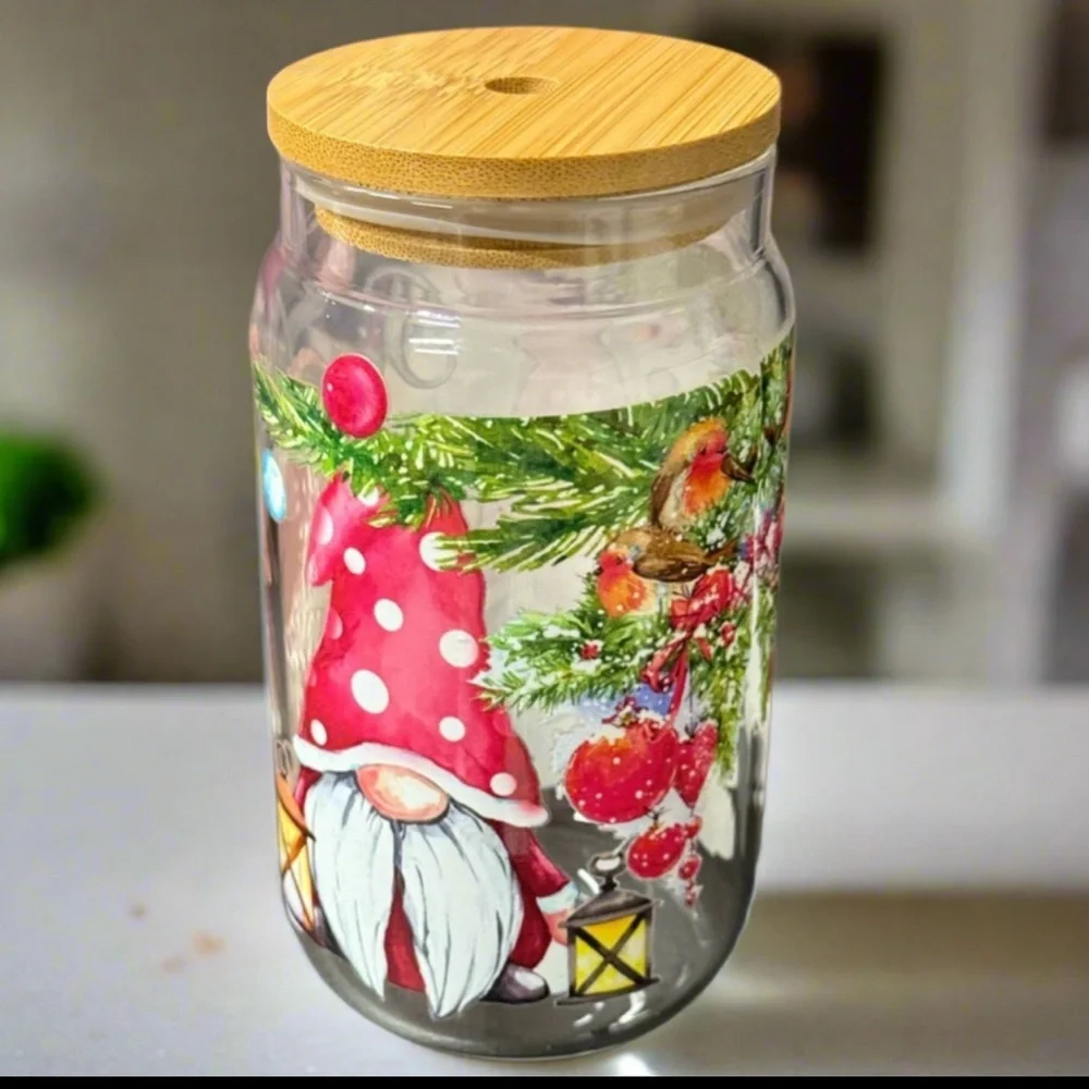 Jingle bells gnomes Xmas glass cup‎